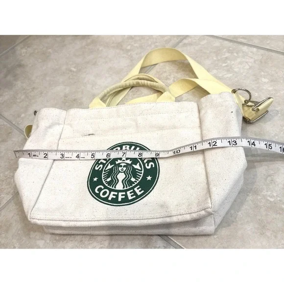 Starbucks Exclusive Tote bag - Ivory Canvas Yellow Top Handle Crossbody Zip Top - Picture 8 of 10